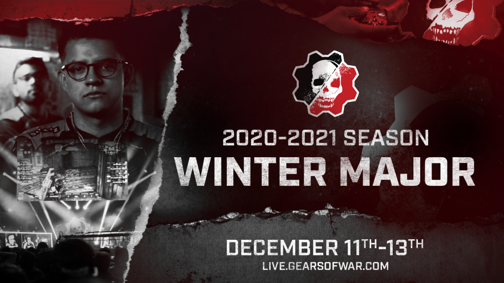 Image with the Gears Esports logo and "2020-2021 Season Winter Major" followed by the dates "December 11th-13th" and "live.gearsofwar.com".