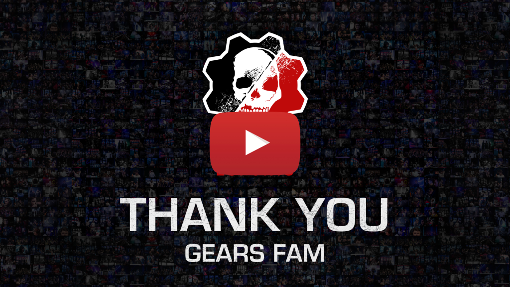 Collage of Gears Esports images overlaid with text reading: Thank You Gears Fam and a YouTube click button. 